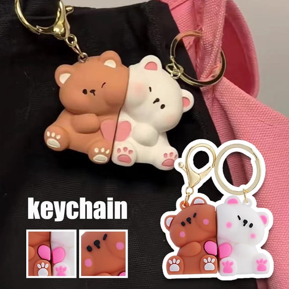Misterolina Cute Cartoon Love Bear Magnetic Keychain Small Pendant Gif Couple