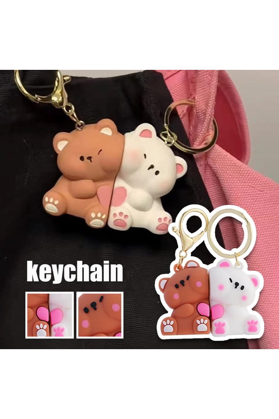 Misterolina Cute Cartoon Love Bear Magnetic Keychain Small Pendant Gif Couple