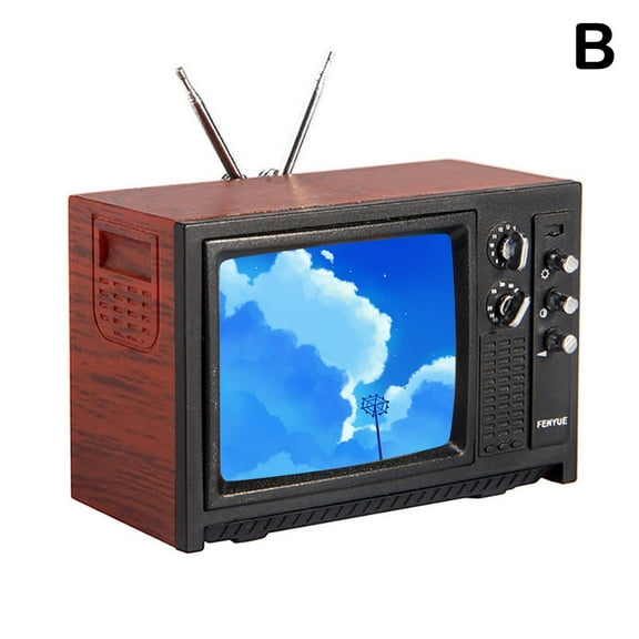 Misterolina Dollhouse Mini TV, Vintage, Wood Color/Red, Dollhouse Accessories