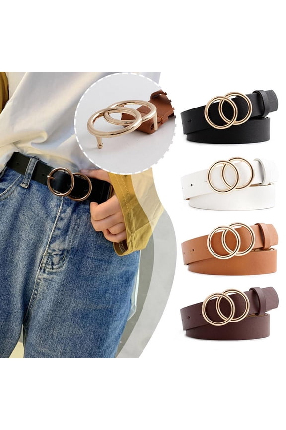 Misterolina Fashion PU Leather Waist Belt Women Double Rings Belt Waistband Casual