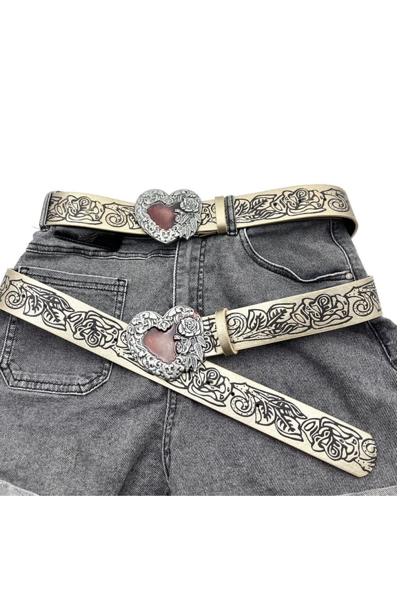 Fashion Punk Love PU Leather Womens Belt Gothic Black M7S Rose Embossed