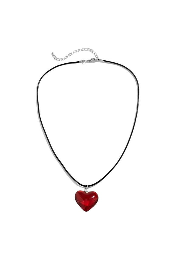 Fashion Red Glass Heart Pendant Sweet and Versatile Clavicle Chain Necklace