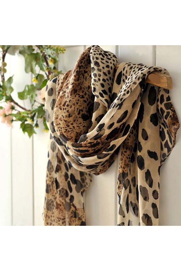 Leopard Print Scarf Womens Long Scarf Soft Chiffon Neck Scarf Large Wrap Shawl Stole Ladies Animal Print Scarve Clothing Accessory