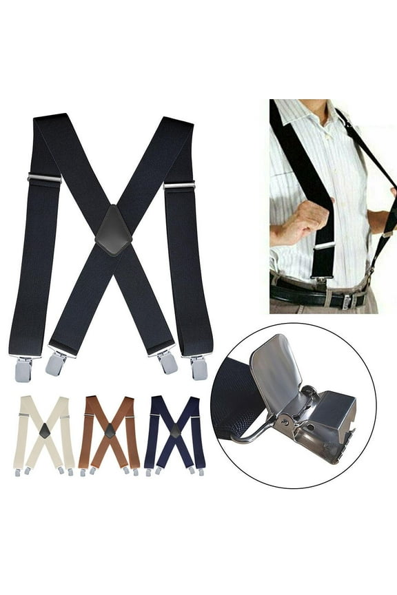 Mens Elasticated Heavy Duty Clip On Trouser Braces 2024 Suspenders