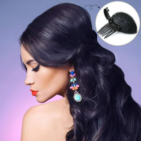 Misterolina Puff Hair Head Cushion Hair Volume Clips Fluffy Hair Pad Sponge Clip Bun Comb Bump It Up Volume Hair Base Set for Women and Girls DIY Hairstyling Tools Black