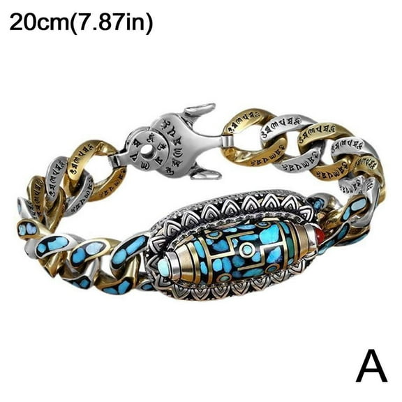 Misterolina Turquoise Sixcharacter Mantra Nineeyed Dzi Bead BraceletTibetanStyle NEW 9CP4