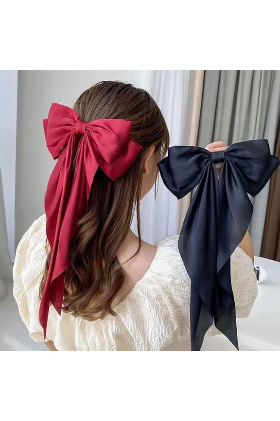 Misterolina Women Vintage Satin Large Bowknot Ribbon Hairpin Long Bow C Hair Barrettes