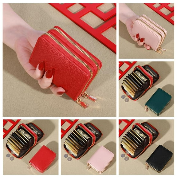 Misterolina Womens Short Crossborder PU Money Clip Lychee Print Wallet Clutch Bag