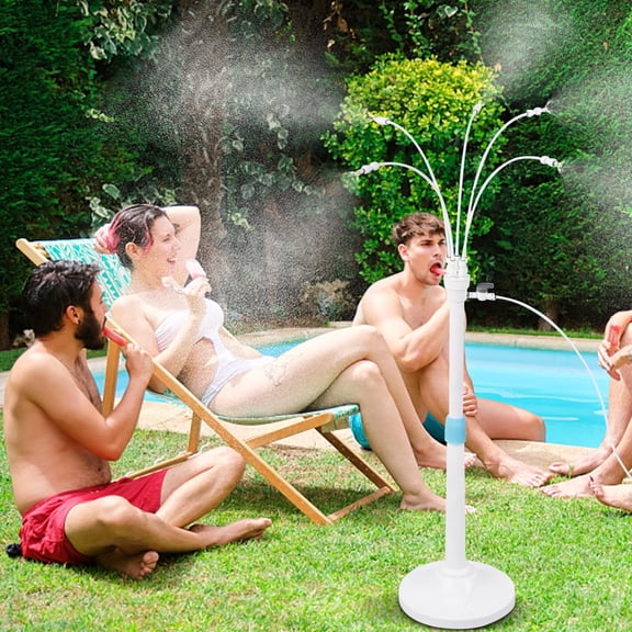 Misters for Outside Patio, Standing Misting Cooling System, Portable Outdoor Water Mist Hose Kit, Adjustable 45.7in Height & 5 Spray Nozzles Backyard Garden Pool Tanning BBQ Cool Kids Pet Playing