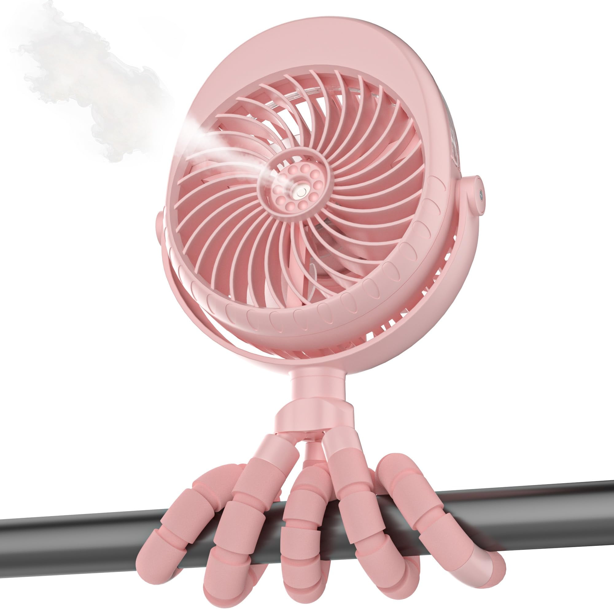 Misting Baby Stroller Fan, 4000mAh Rechargeable Battery Operated, 270Pivoting, 15H Cooling,50ml Portable Water Sprayer Misting Fan with Flexible Tripod Clip on Car Seat Crib Treadmill Bunk Bed