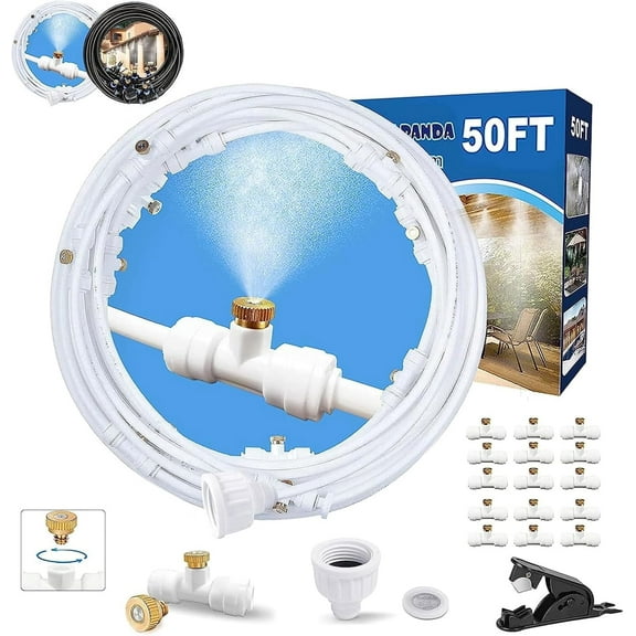 Misting Cooling System, 66FT (20M) Misting Line + 7 Brass Mist Nozzles + Brass Adapter(3/4") Outdoor Mister for Patio Garden Greenhouse Trampoline for Waterpark