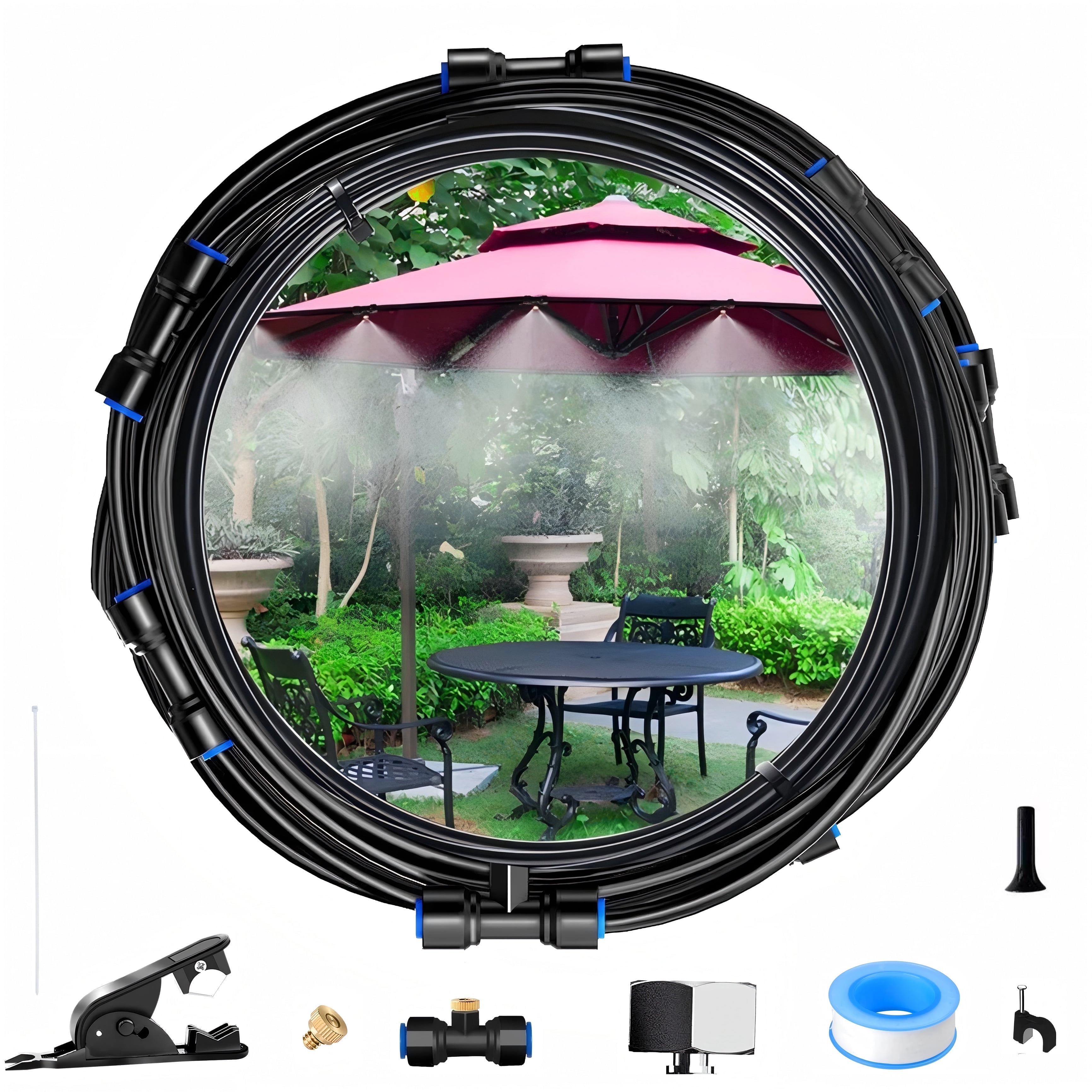 Misting System, misters for patio with 25 Nozzles & Cutter, 66ft pvc Mister