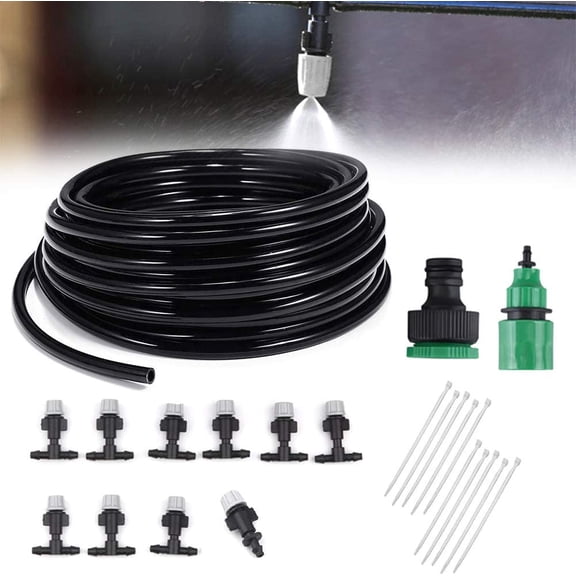 Misting Cooling System Patio,16.4/32.8Ft Micro Drip Irrigation Kit, Automatic Irrigation System Patio Misting Plant Watering System with 1/4 inch 1/2 inch Distribution Tubing Hos