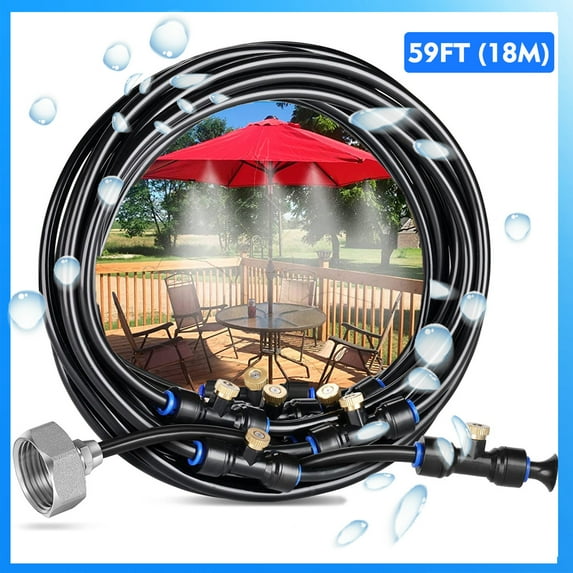 Misting Cooling System,ZPL 59FT (18M) Patio Mister Garden Mister Outdoor Mister With 59FT Misting Line + 26 Brass Mist Nozzles