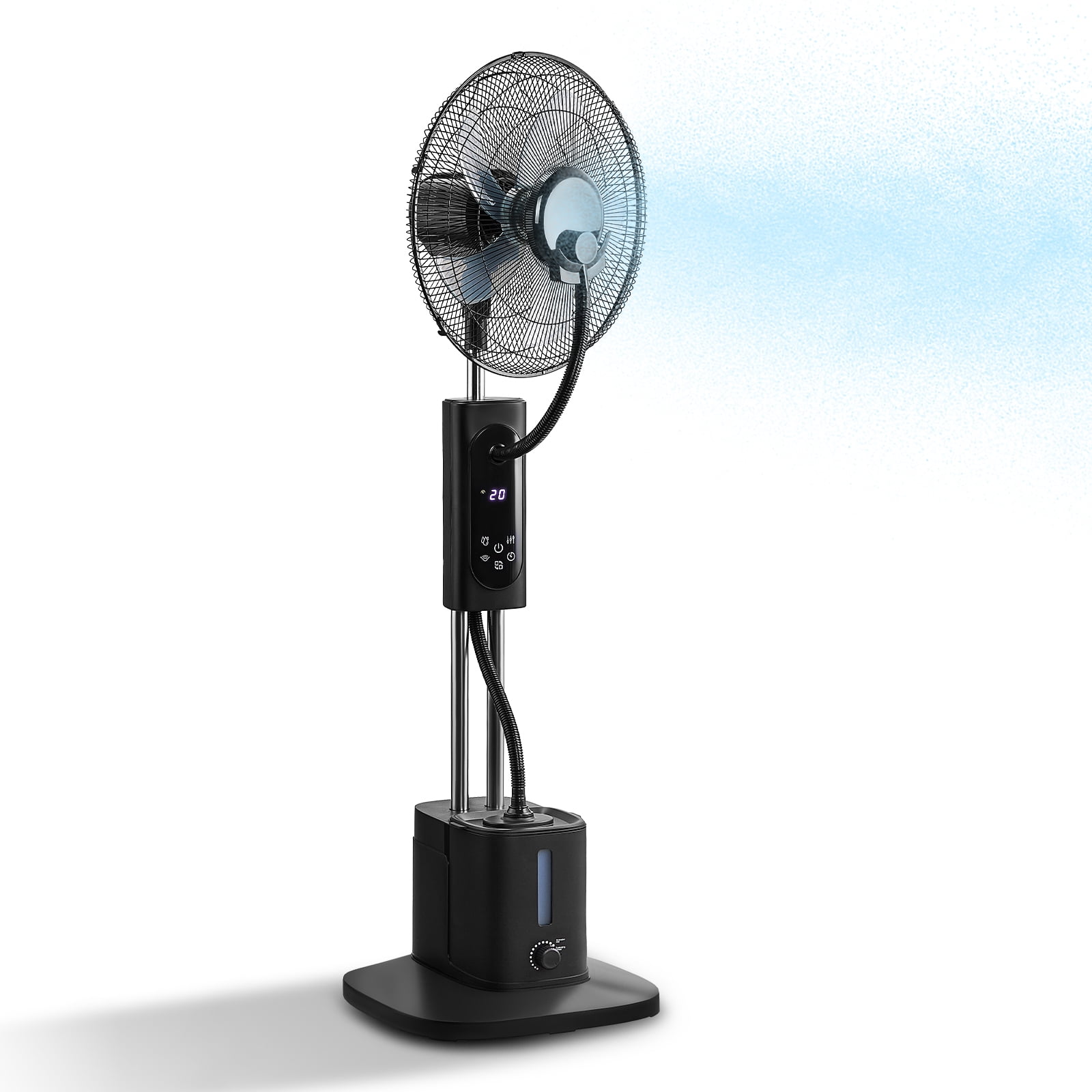 Misting Fan, 110V 70W, 16 Inch Household Standing Mist Fan, 2.5L Detachable Water Tank, LED Display, PP Material & Aluminum Motor, Black, Ventilation & Humidification, Touch & Remote Control