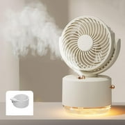 Misting Fan with 300ml Water Tank, Battery Operated Small Powerful USB Desk Fan with LED Color Lights,Portable Fan Rechargeable - Ideal for Outdoor Camping, Makeup, Home and Office Use (White)