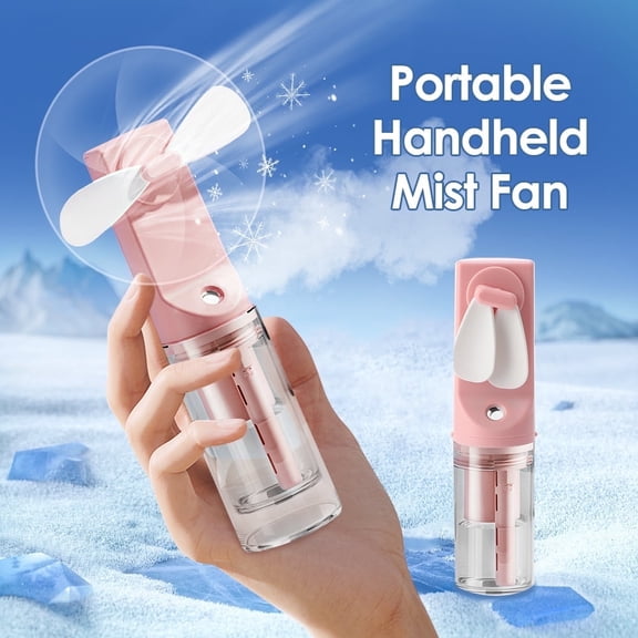 Misting Fan Portable, Hand Held Fan with Water Mist, Rechargeable Personal Spray Fan, 4 Speed Wind, Personal Mini Travel Fan, Handheld Fan USB Electric Fan for Home Office Men Women Girl Kids(PINK)