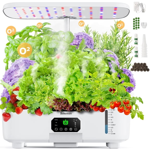 Misting Hydroponic Growing System Kit 15-Pods Indoor Smart Herb Garden Planter with LCD Touch Panel 6L Large Tank for Herb/Vegetables/Flowers/Fruits,Gardening Gifts for Women Men Beginners-White