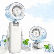 Misting Fan Portable - Handheld Turbo Fan with Mist, Spray Water Mister Fans, 4000mAh Rechargeable, 5-Speeds, Personal Gifts for Women Beach Travel Outdoor - White