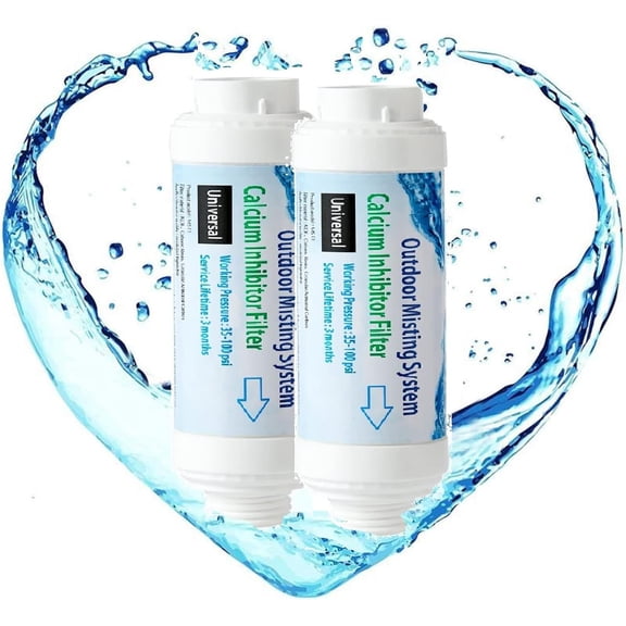 Misting System Calcium Inhibitor Filter for Patio Misters Inline Water Filter Effectively Reduce Hard Water Spots, Soften Water (Pack of 2)