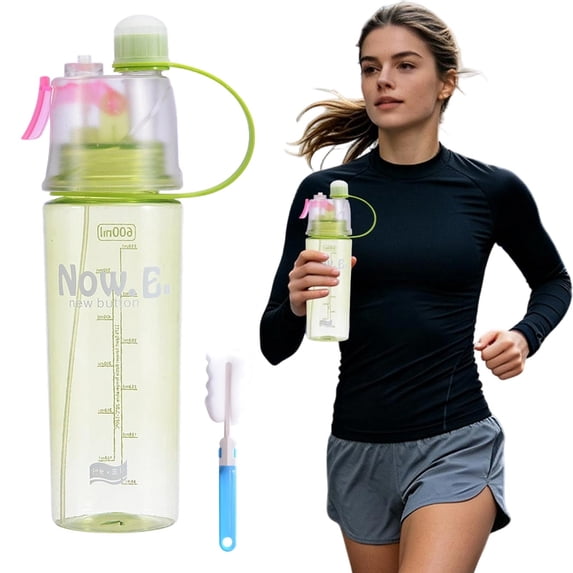Misting Water Bottle 20 oz with brush Leakproof Lightweight 2 in 1 Mist & Sip Sports Water Bottle for Gym Camping Travel Cold Drinks