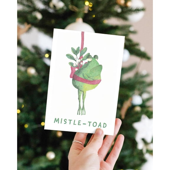 Mistle-Toad Holiday Card Fun and Whimsical Frog Design with Mistletoe Includes Envelope, Blank Inside Perfect for Christmas Greetings and Seasonal Wishes