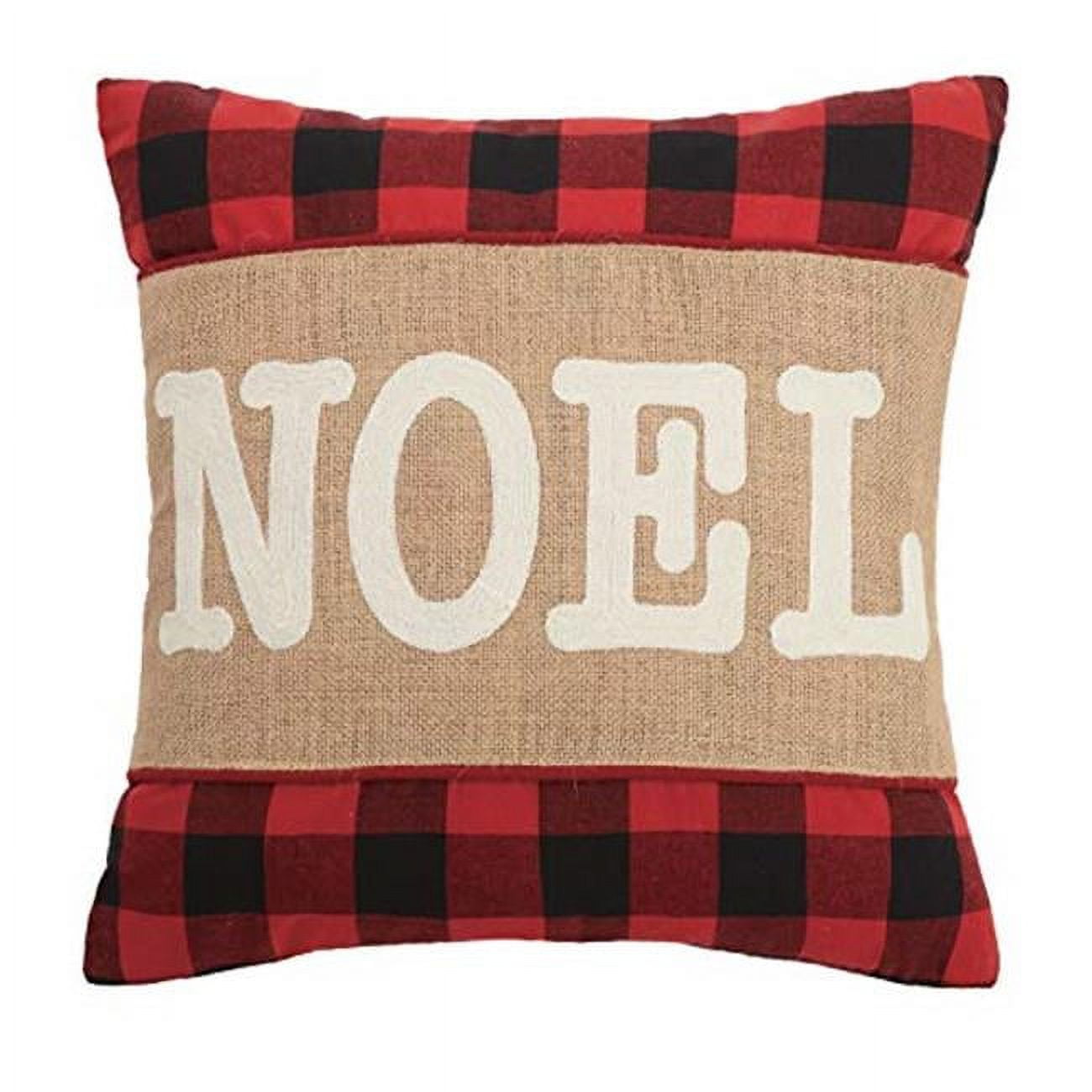 Noel Red and Taupe Burlap Embroidered Square Pillow