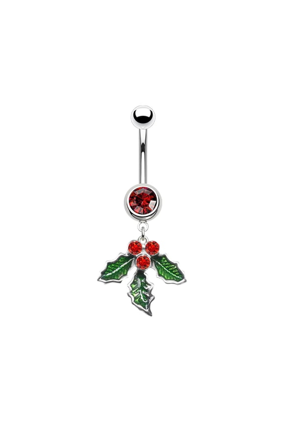 Mistletoe Belly Button Rings - Stainless Steel Bell Navel Rings, Cubic Zirconia, Holiday Piercing Jewelry, Women Body Jewelry, Festive Party Accessory, Safe for Sensitive Skin