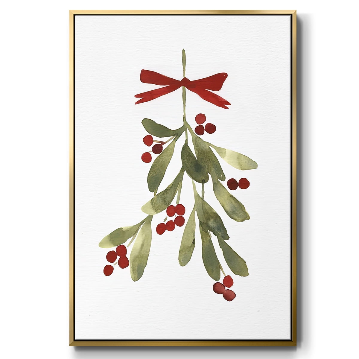 Mistletoe Bow I - Framed Gallery Wrapped Holiday Canvas - 17 x 25 - Gold Frame