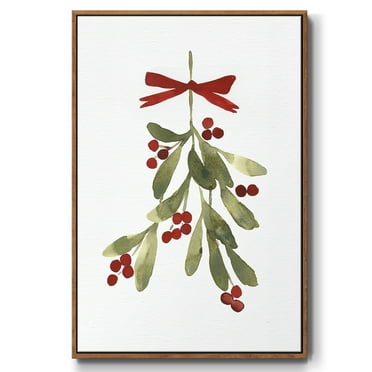 Mistletoe Bow I - Framed Gallery Wrapped Holiday Canvas - 17 x 25 - Rosewood Frame