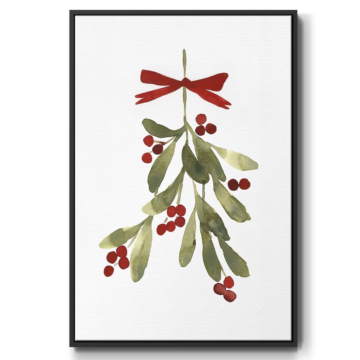 Mistletoe Bow I - Framed Gallery Wrapped Holiday Canvas - 27 x 41 - Black Frame