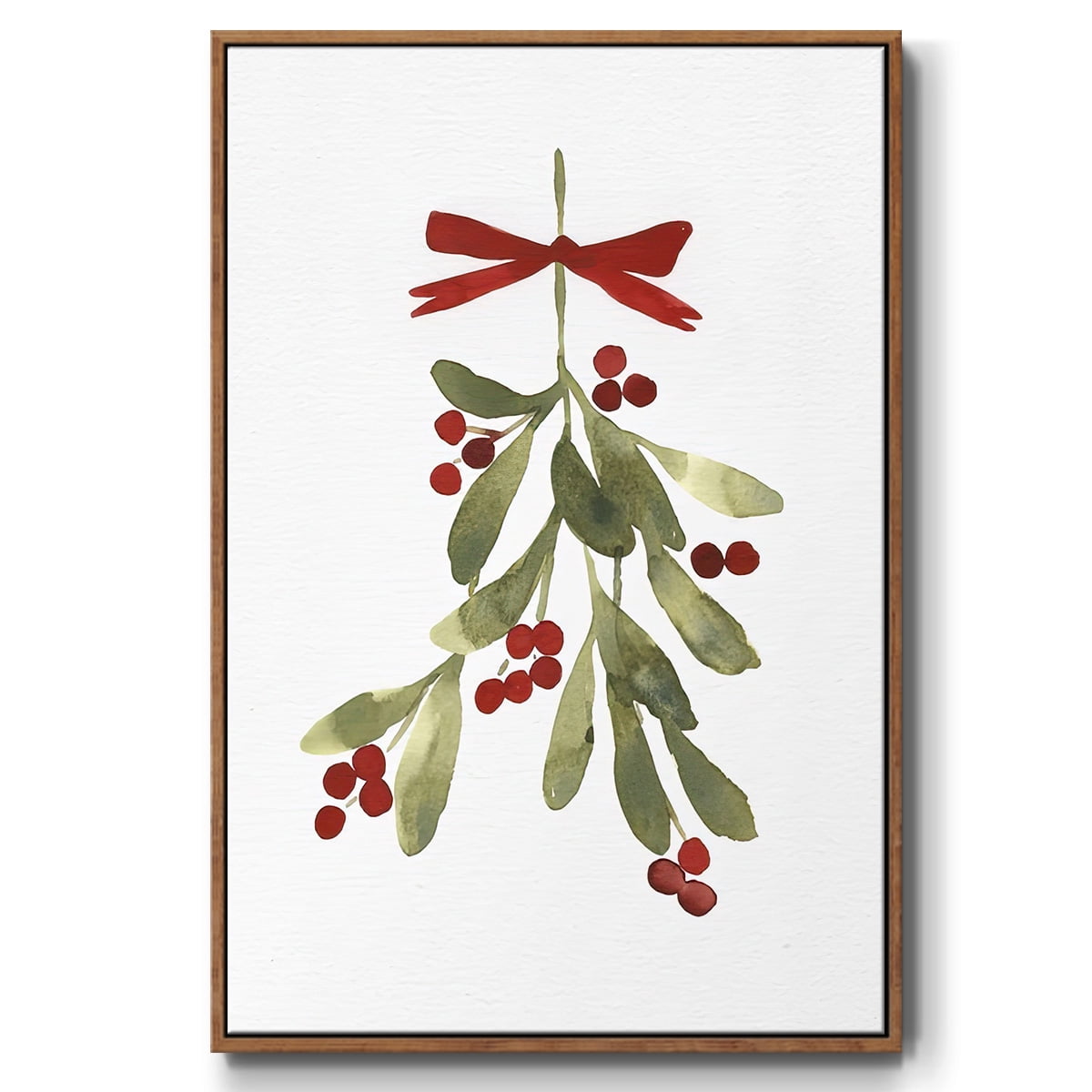 Mistletoe Bow I - Framed Gallery Wrapped Holiday Canvas - 27 x 41 - Rosewood Frame