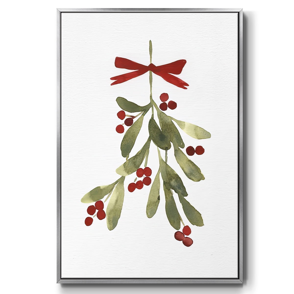 Mistletoe Bow I - Framed Gallery Wrapped Holiday Canvas - 27 x 41 - Silver Frame