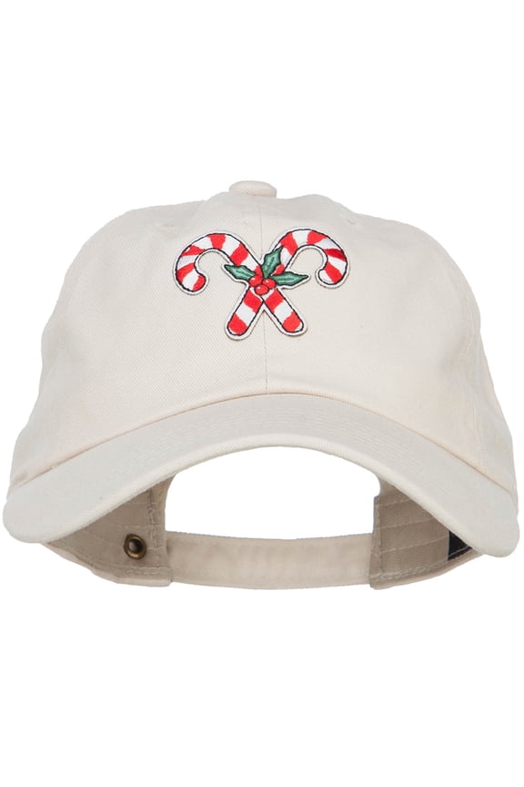 Mistletoe Candy Cane Patched Unstructured Cap - Beige OSFM