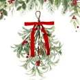thumbnail image 1 of Mistletoe Christmas Decor - Artificial Hanging Mistletoe Picks Decoration for Doorway Frosted Mistletoe Xmas Ornament Kissing Ball Artificial Glitter Leaf Hanging Decor for Couple, Red, 1 of 8
