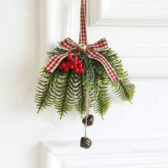 Mistletoe Christmas Decor Artificial Mistletoe Kissing Ball Ornament with Bell Bow Berries Hanging Christmas Decorations for Doorway Arch Light Fixture Xmas Tree