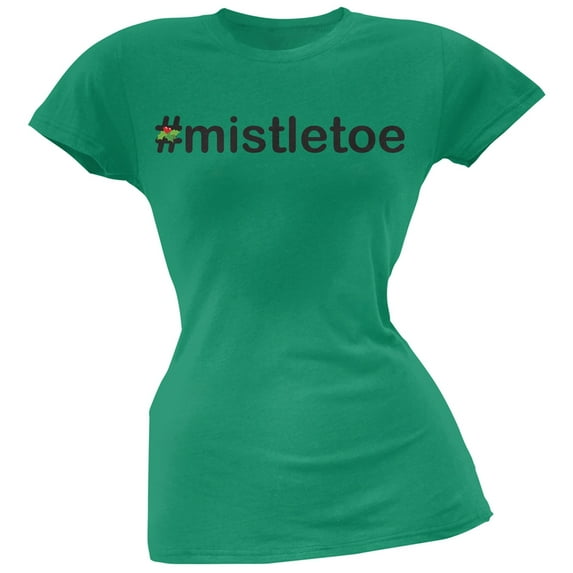 #Mistletoe Christmas Hashtag Green Soft Juniors T-Shirt - Medium