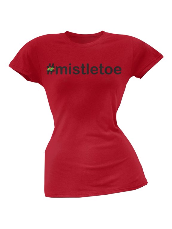 #Mistletoe Christmas Hashtag Red Soft Juniors T-Shirt