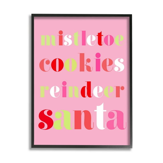 Mistletoe Cookies Reindeer Santa Bold Holiday Graphic Art Black Framed Art Print Wall Art