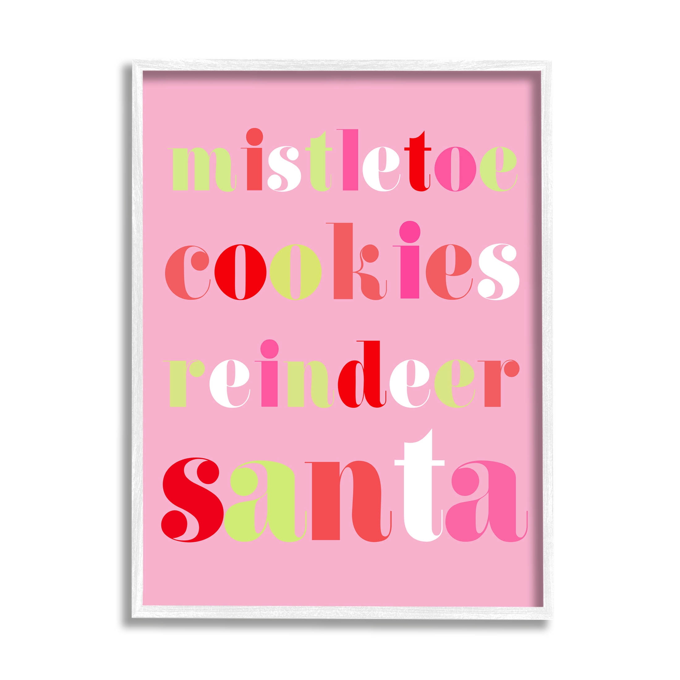 Mistletoe Cookies Reindeer Santa Bold Holiday Graphic Art White Framed Art Print Wall Art