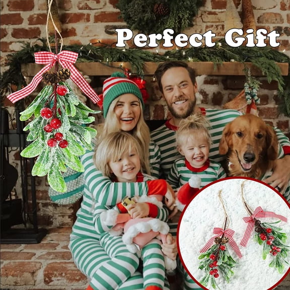 Mistletoe Decoration - 1pcs Mistletoe Christmas Decor Plaid Bow Red Berries Christmas Ball Ornaments,Kissing Ball Artificial Dry Leaf Hanging Decoration Mistletoe Herb for Tree/Door