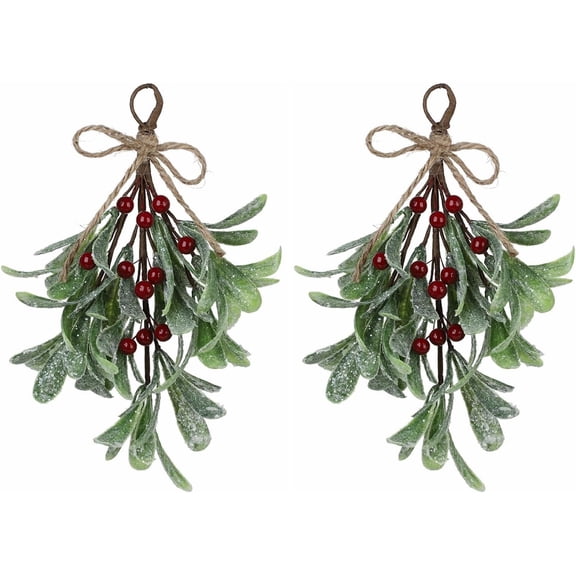 Mistletoe Decoration 9 Inch Mistletoe Christmas Decor with Berries Artificial Mistletoe Pick Kissing Ball Christmas Mistletoe Hanging Ornament for Tree Door Holiday Decor (Red, 1PCS)
