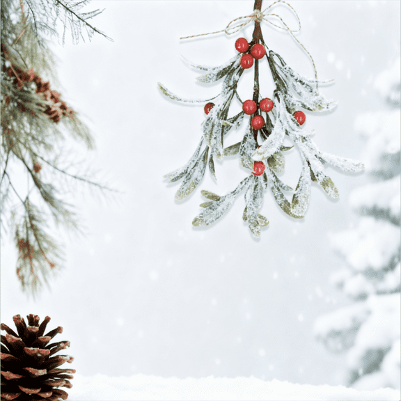 Mistletoe Decoration,Christmas Artificial Mistletoe Ornament Mistletoe Hanging Decorations Glitter Christmas Tree Accessories Artificial Dry Leaf Hanging Decoration for Tree Door(A)