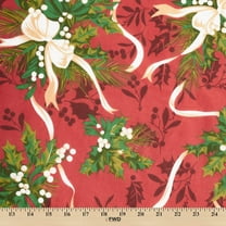 Mistletoe Floral Print Broadcloth Fabric – Red Multi-Color Polyester Cotton 58/60" By The Yard