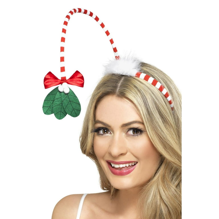 Mistletoe Kisses Headband Adult Red Whte Mistletoe Kisses Headband Adult Red Whte