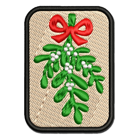 Mistletoe Merry Christmas Xmas Applique Multi-Color Embroidered Hook & Loop Patch - 3.5 Inch Large