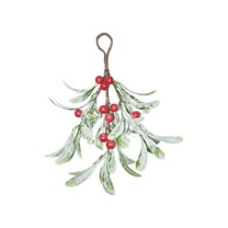 Mistletoe Picks Decor, Artificial Mistletoe Kissing Ball Decoration, Xmas Hanging Bunch Ornament With Red Velvet Bow Red Berries, Version A