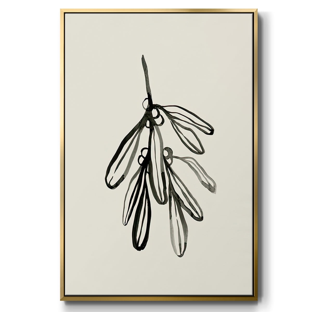 Mistletoe Sketch I - Framed Gallery Wrapped Holiday Canvas - 17 x 25 - Gold Frame