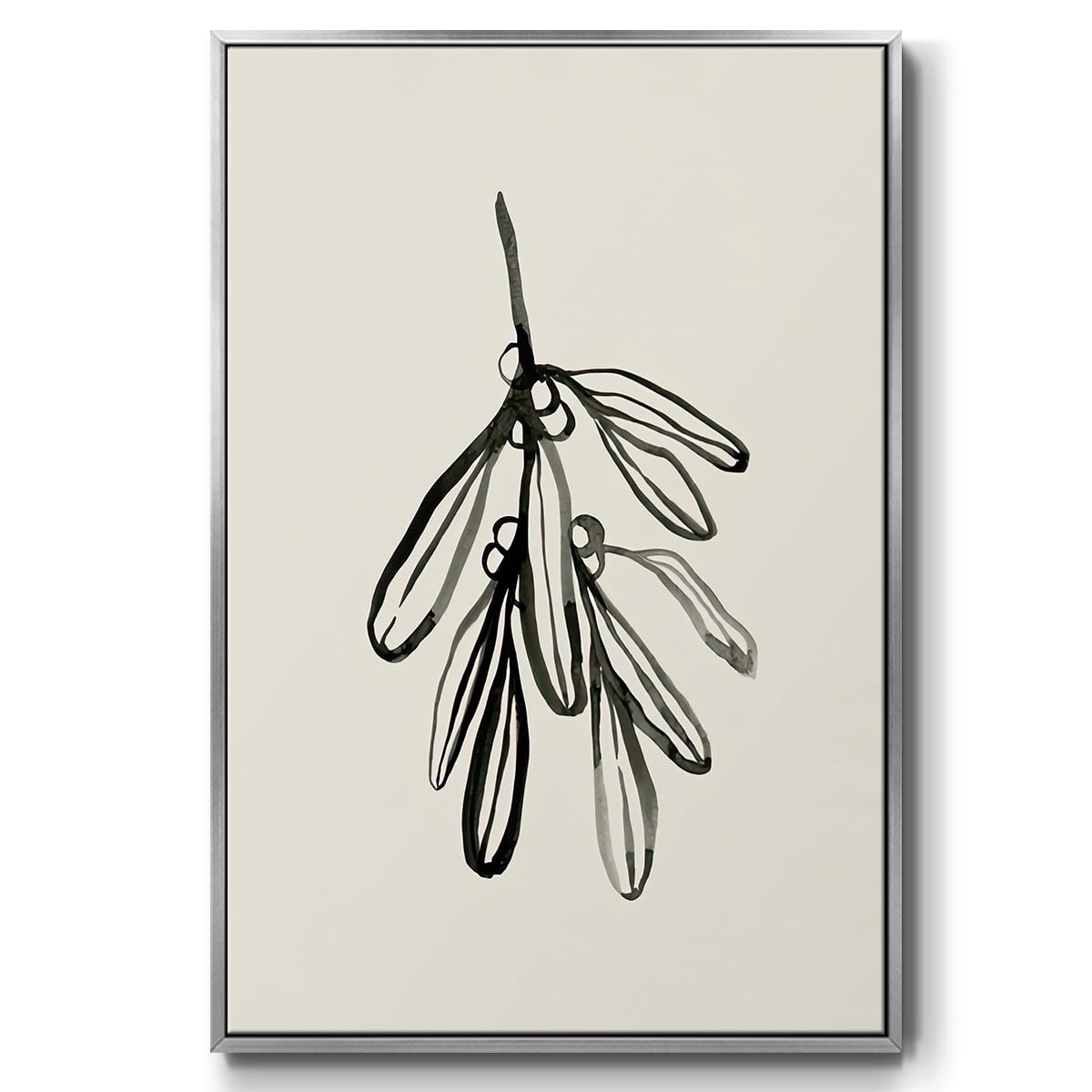 Mistletoe Sketch I - Framed Gallery Wrapped Holiday Canvas - 17 x 25 - Silver Frame