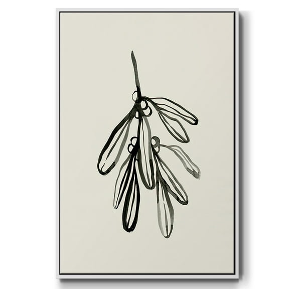 Mistletoe Sketch I - Framed Gallery Wrapped Holiday Canvas - 17 x 25 - White Frame